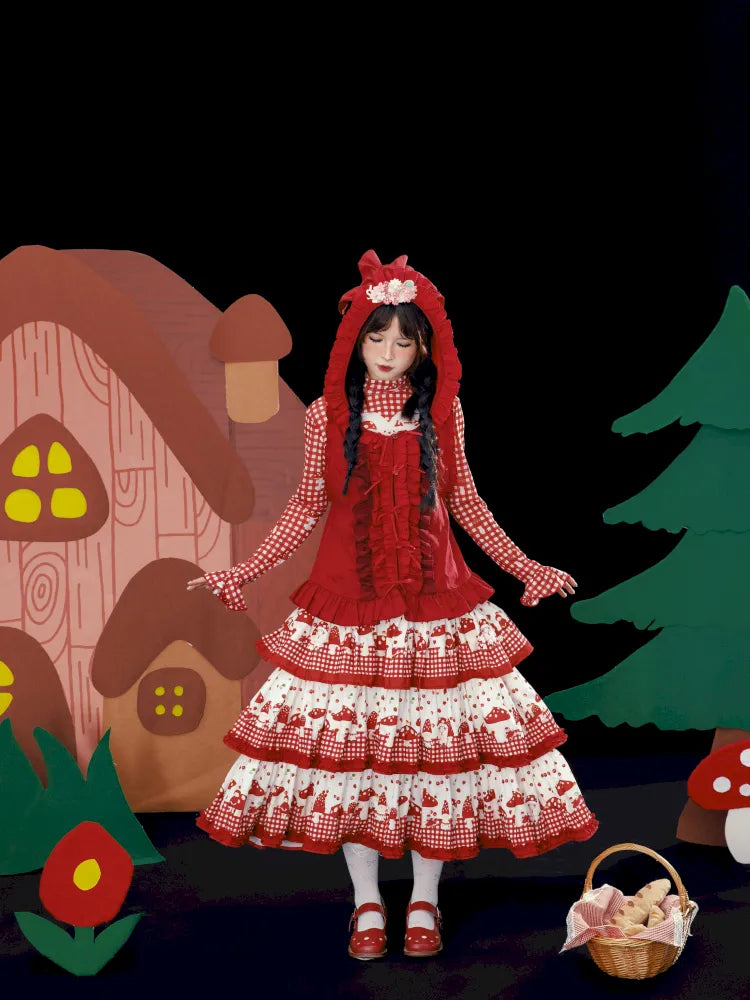 Multi-Layer Printed Red Checkered Cake Skirt【s0000013937】