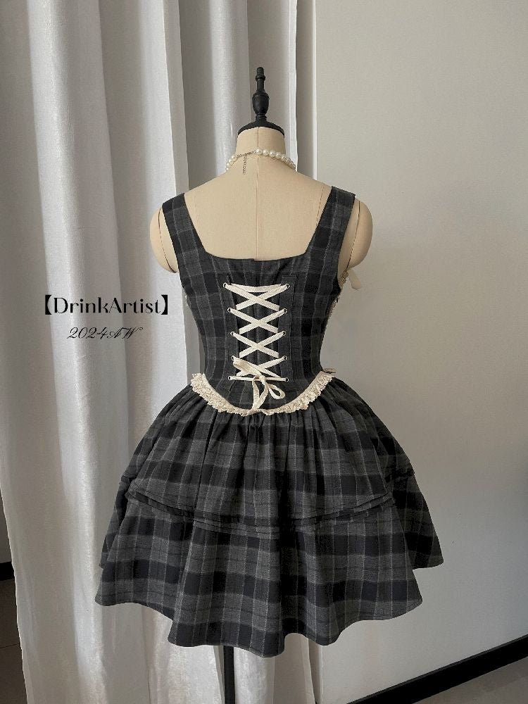 Waisted Fishbone Lace Bow Tie Dress【s0000011341】