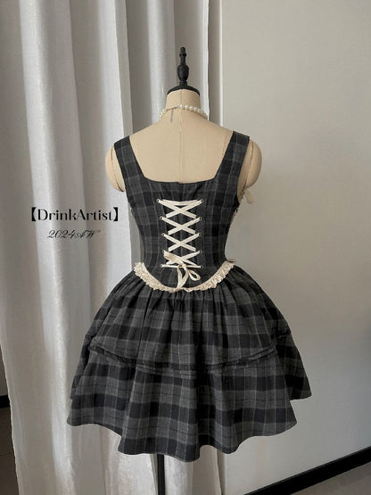 Waisted Fishbone Lace Bow Tie Dress【s0000011341】