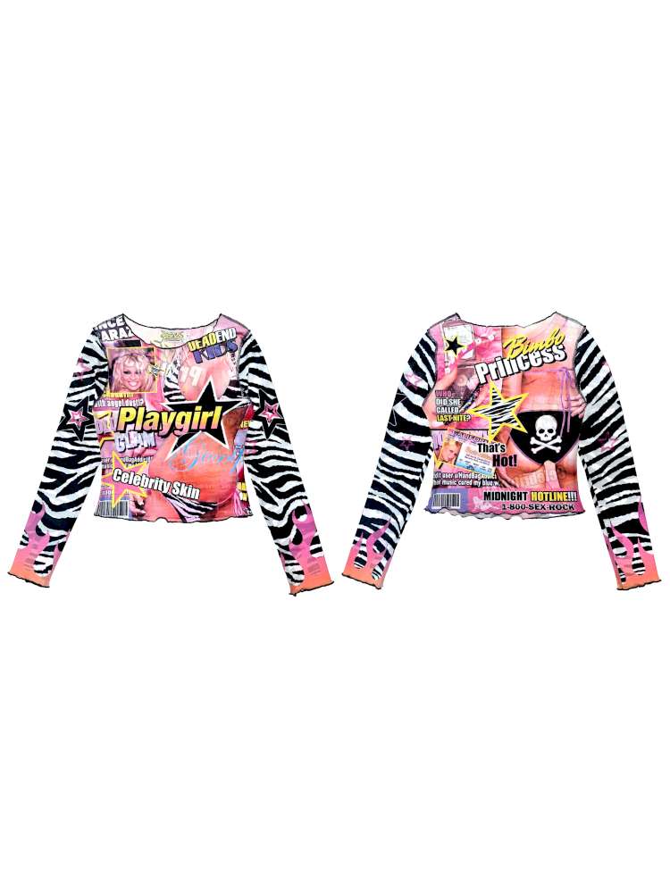 Y2K Millennium Print Long Sleeve Mesh Top【s0000014915