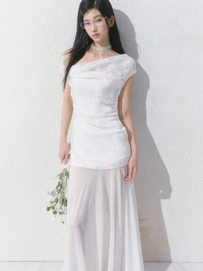 Tansparent a-line tulle dress【s0000012149】