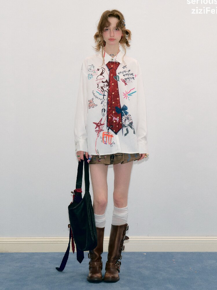 Graffiti Print Pleated Skirt【s0000017889】