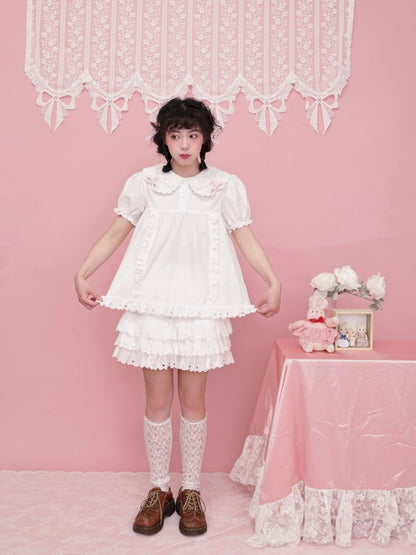 Doll collar puff sleeve lace shirt【s0000012852】