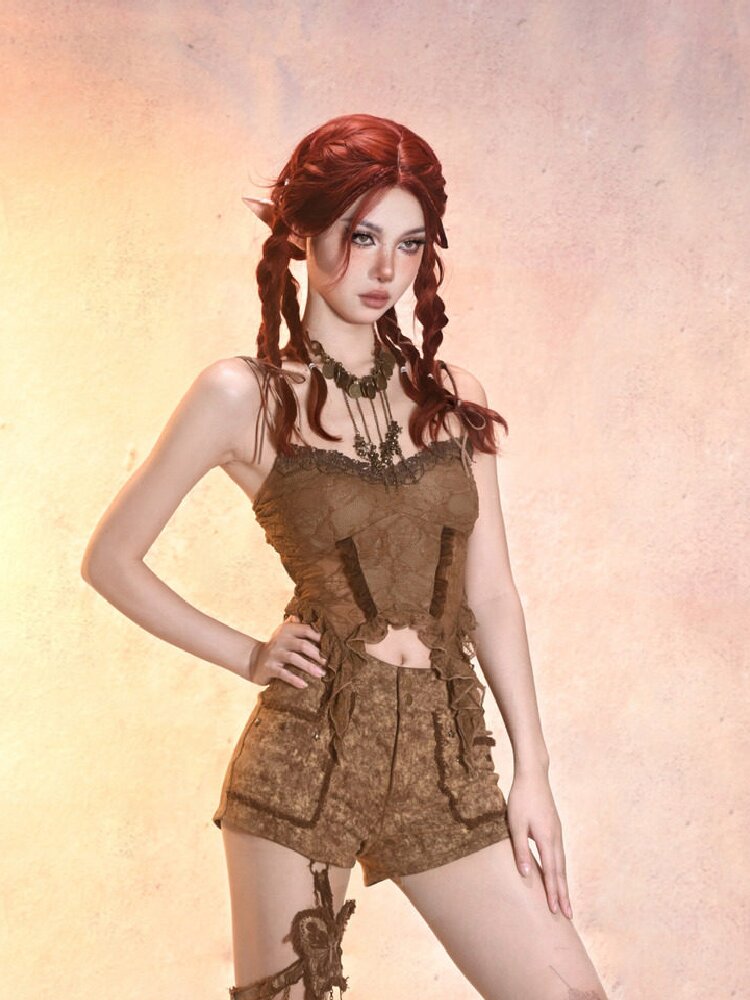 Hollowed out sexy pure desire retro sense halter top【s0000013505】