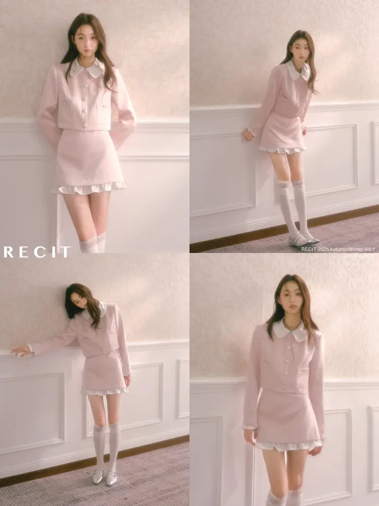 Doll Collar Short Jacket Flounce-Hem Bodycon Skirt【s0000014334】