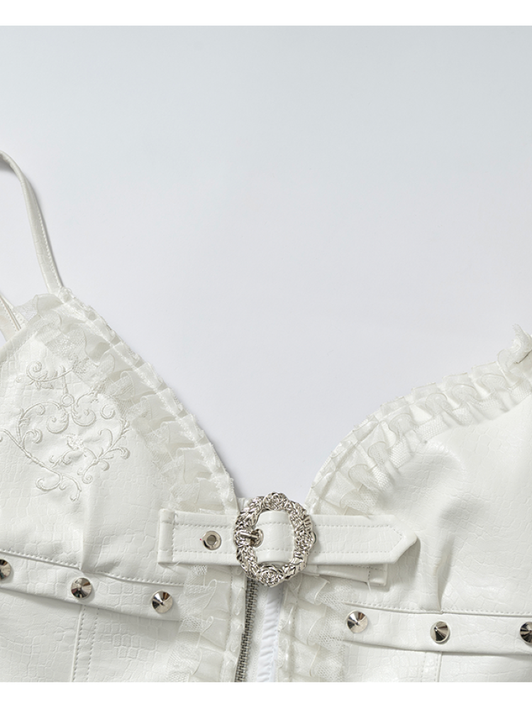 Dark Court Openwork Lace Leather Camisole【s0000014920】