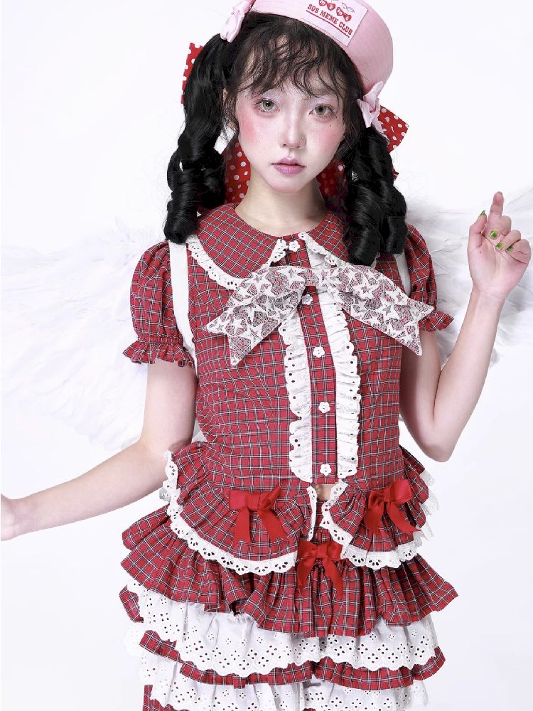 Plaid Short Sleeve Blouse【s0000012189】