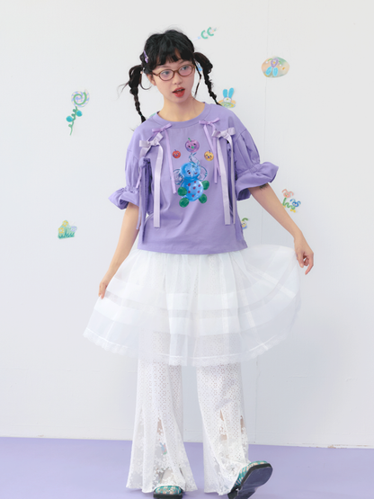 Spliced Lace White Gauze Skirt【s0000009535】