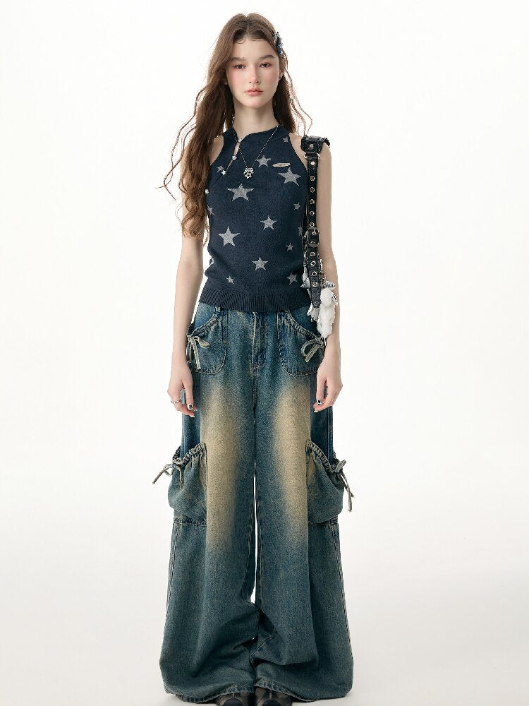 Summer Lazy Star Print Halter Knit Tank Top【s0000017254】