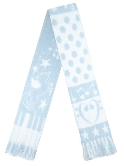 Blue White Polka Dot Mink Fringe Scarf【s0000014690】