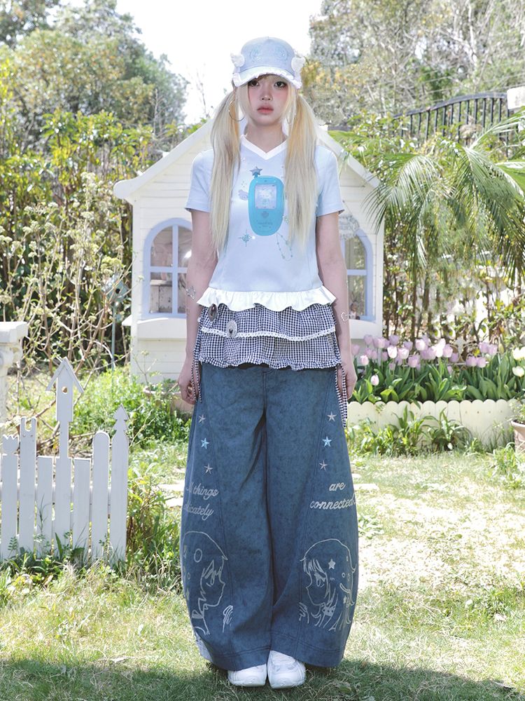 Stars Old Illustration Wide Leg Pants【s0000012202】