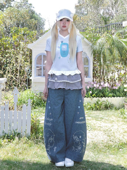 Stars Old Illustration Wide Leg Pants【s0000012202】
