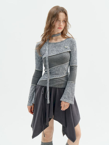 Splicing Collar Long Sleeve T-Shirt【s0000011518】