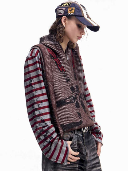 Two Tone Woven Cardigan Vest【s0000015174】