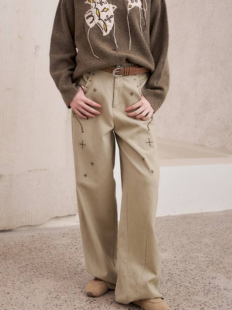 Imitation hot diamond straight loose trousers【s0000014385】