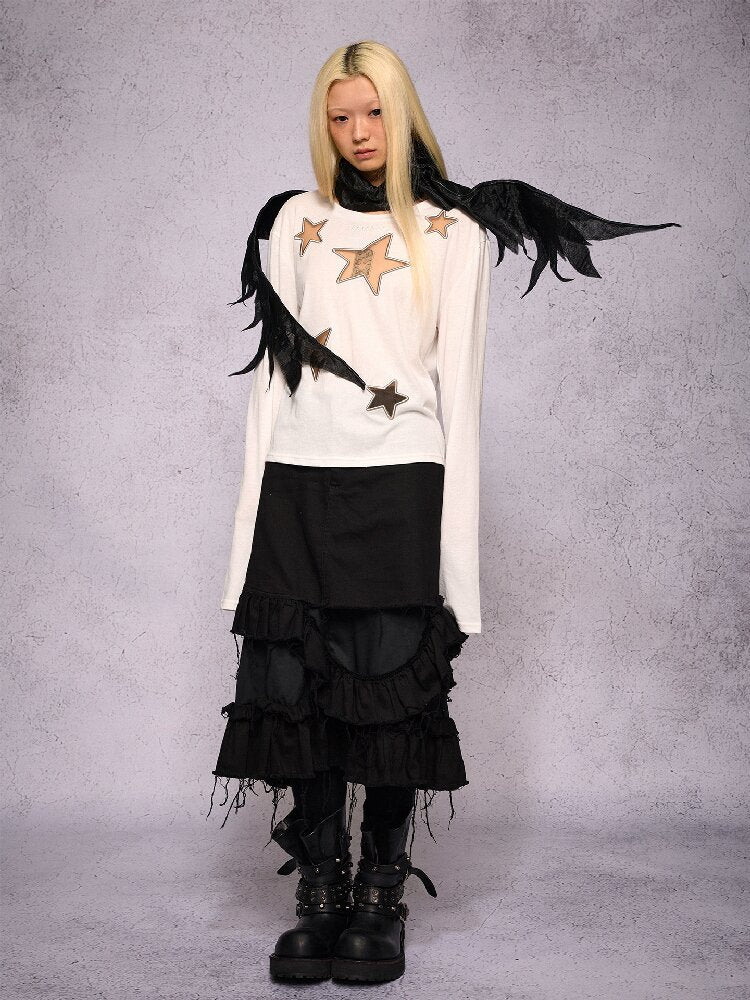 Star Hollow Mesh Embroidery Top【s0000019141】