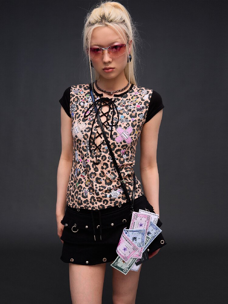 Leopard Sticker Print Strappy T【s0000017029】