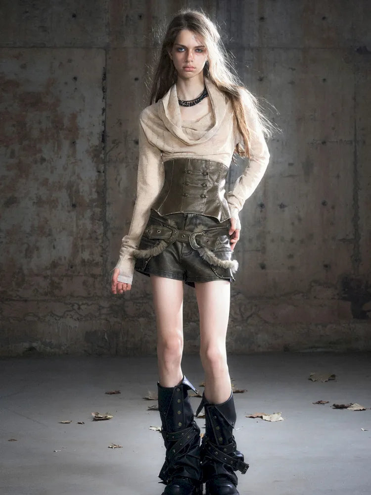 Faded Button Leather Leg Covers【s0000013963】