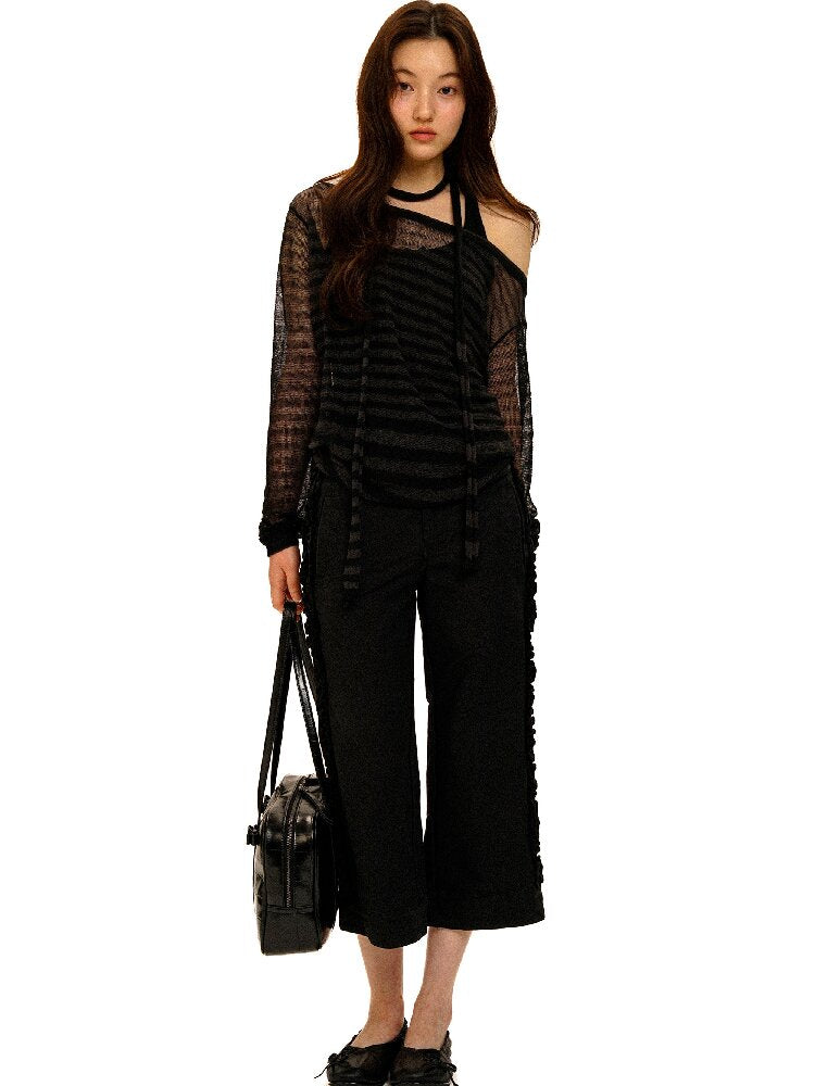 Pleated Lace Cotton Cropped Pants【s0000017926】