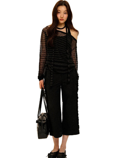 Pleated Lace Cotton Cropped Pants【s0000017926】