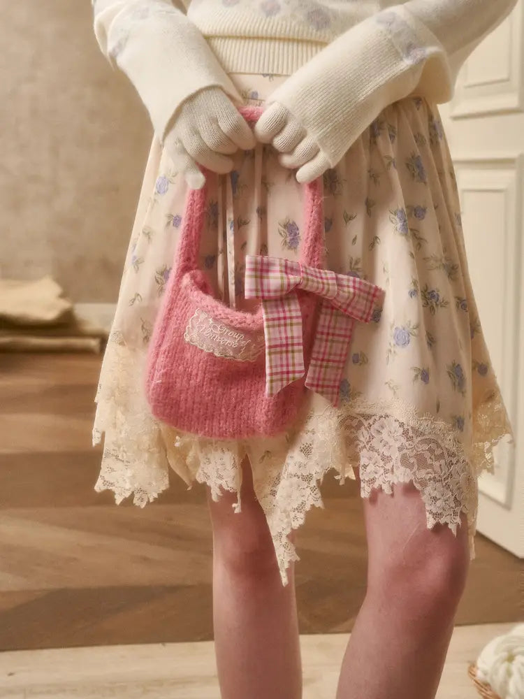 Fresh and Soft Cotton Sweater, Scarf, Floral Skirt【s0000014323】