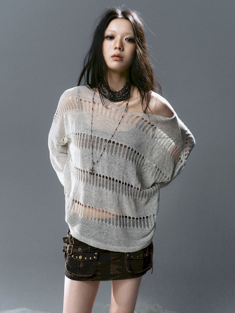 Raglan Cutout Knit Cowl Top【s0000012640】