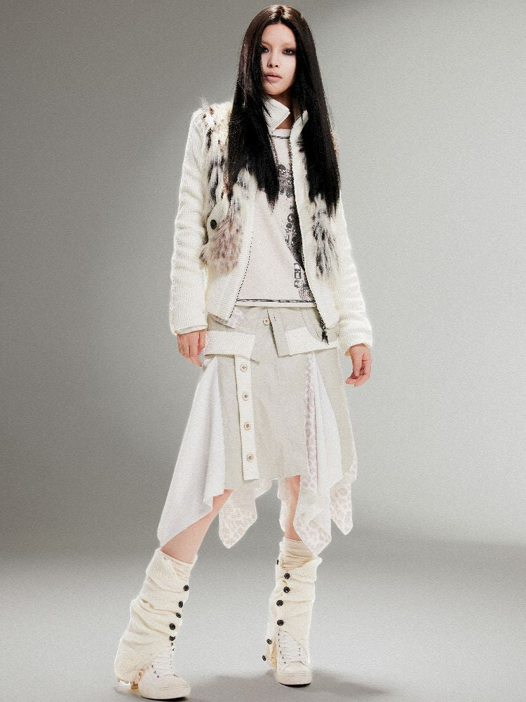 Knit Splicing Eco-Fur Slim Jacket【s0000011251】