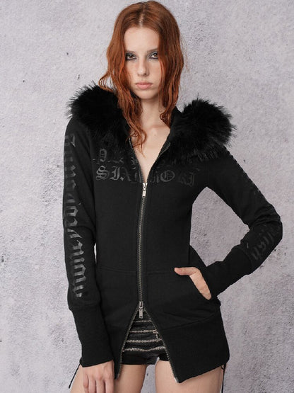 Glossy Black Fleece Hooded Fur Sweatshirt【s0000019103】