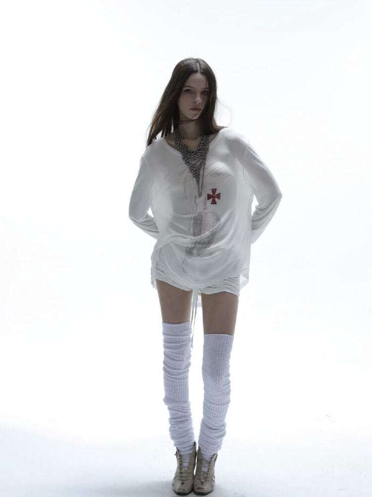 Knight Print Irregular T-Shirt【s0000016574】