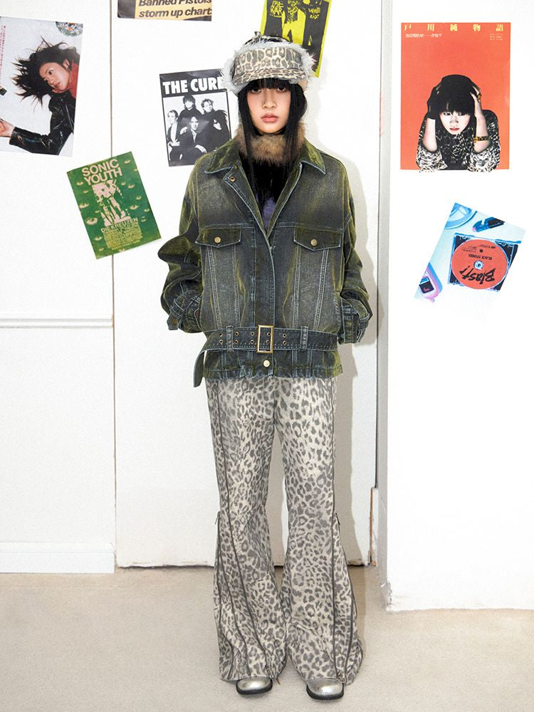 Loose Green Flocked Denim Jacket【s0000011638】