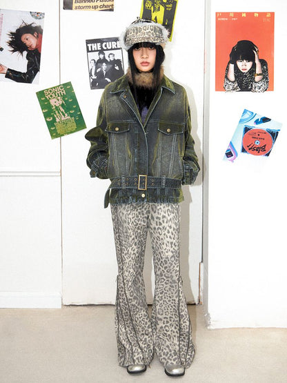 Loose Green Flocked Denim Jacket【s0000011638】