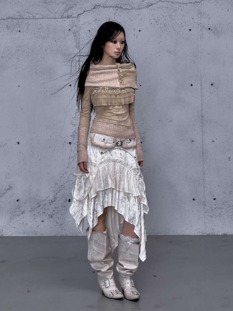 Vintage Lace Irregular Velvet Skirt【s0000014930】