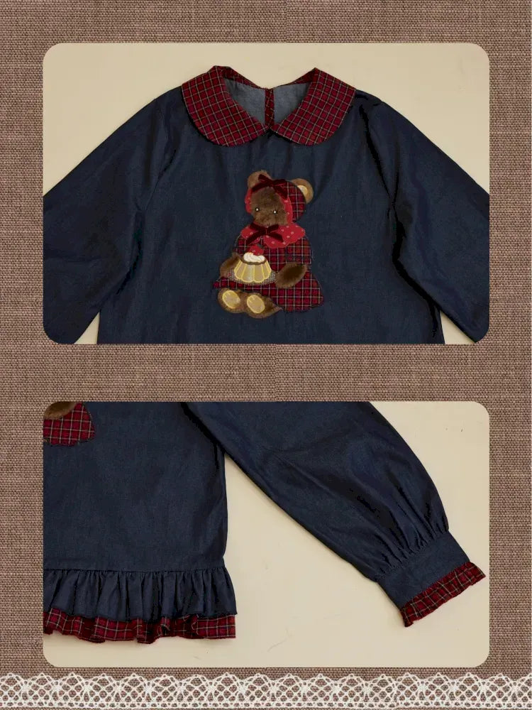 Lace checkered Mandarin collar denim shirt【s0000014178】