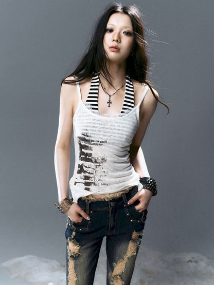 Overlay neck camisole undershirt【s0000012643】