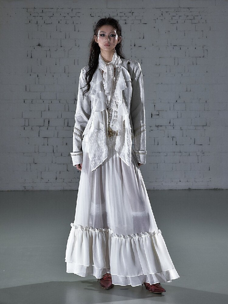 Streamer Snood Chiffon Leather Jacket【s0000015942】