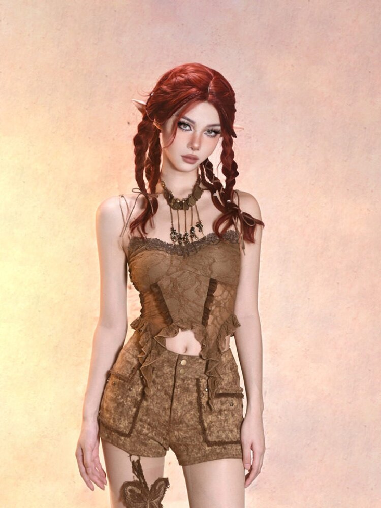 Hollowed out sexy pure desire retro sense halter top【s0000013505】