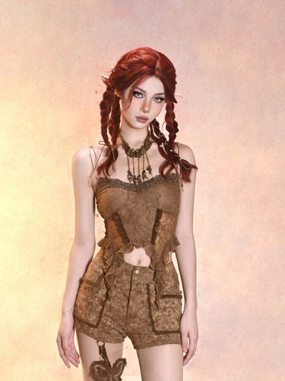 Hollowed out sexy pure desire retro sense halter top【s0000013505】