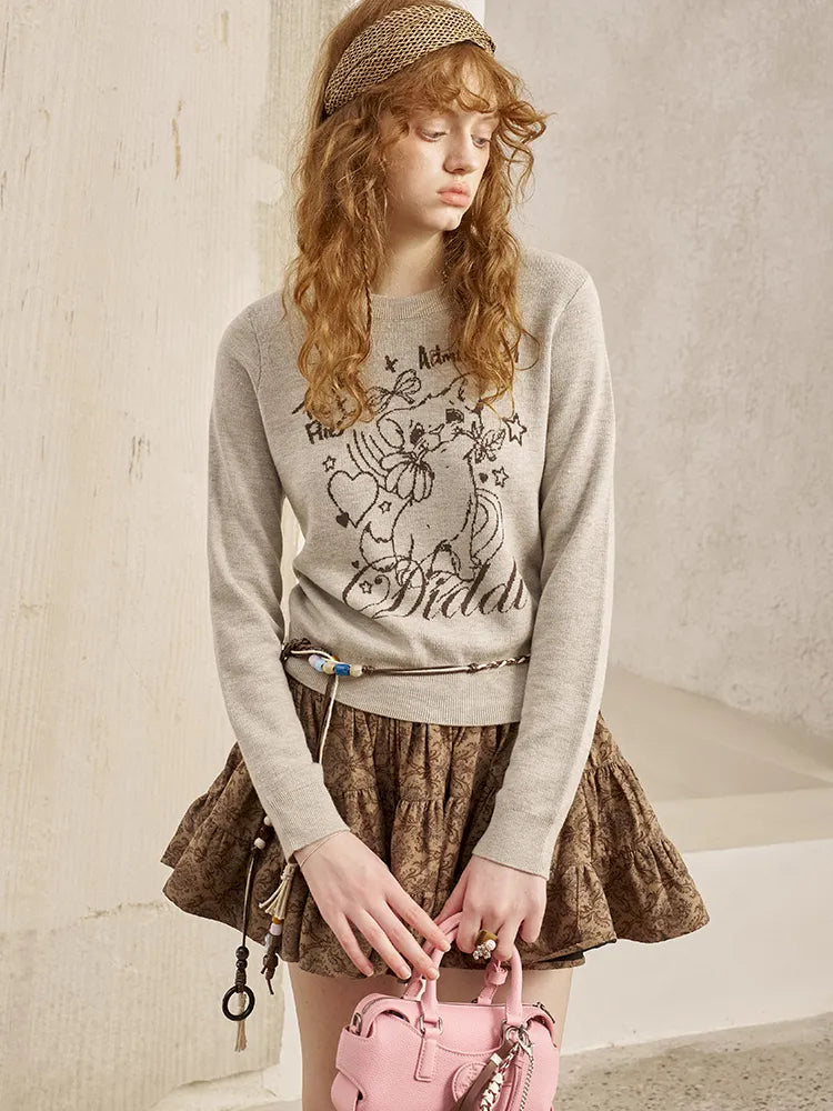 Kitten Crewneck Oversized Sweater Knit Top【s0000014065】