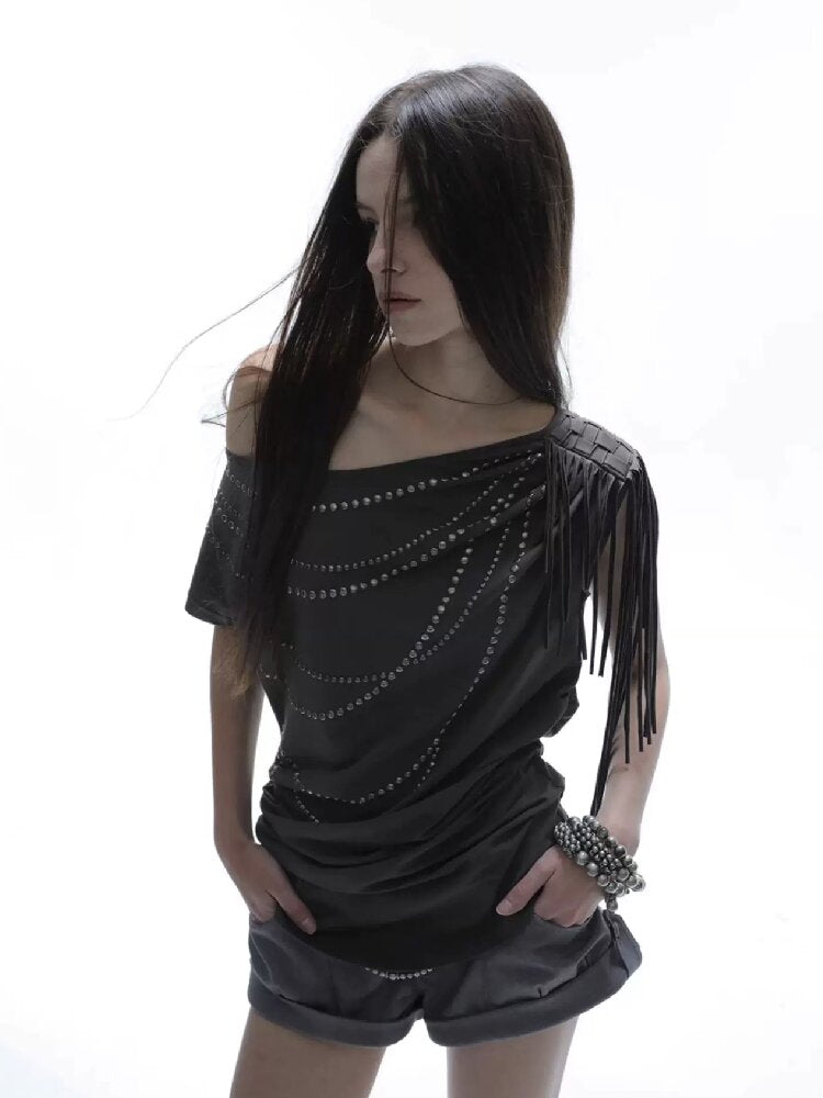 Fringe Shirred Diamond T-Shirt【s0000016568】