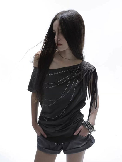 Fringe Shirred Diamond T-Shirt【s0000016568】