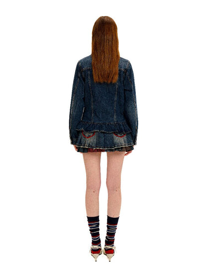 Vintage Denim Fringe Jacket Skirt【s0000016091】