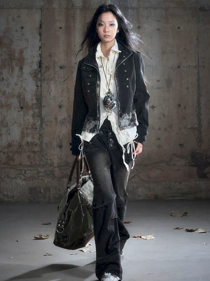 Patchwork Distressed Low-Rise Jeans【s0000013966】