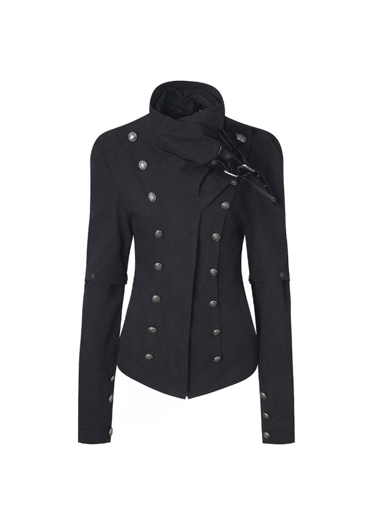 High-Neck Metal Buckle Napoleon Windbreaker【s0000013902】