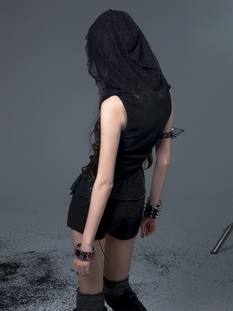 Lace Hooded Sleeveless Tank Top【s0000012339】