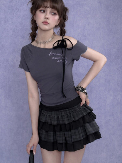 Cross-Shoulder Fake Two-Piece T-Shirt【s0000017683】