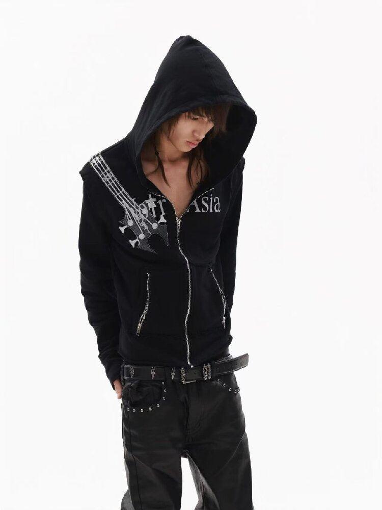 Silver Foil Dark Metallic Zip Hoodie【s0000018363】