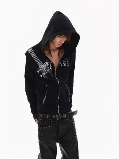 Silver Foil Dark Metallic Zip Hoodie【s0000018363】