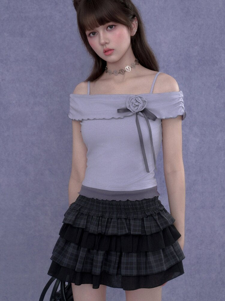 Rose Rainfall Off-the-Shoulder Top【s0000017270】