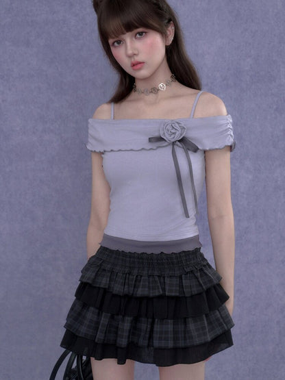 Rose Rainfall Off-the-Shoulder Top【s0000017270】