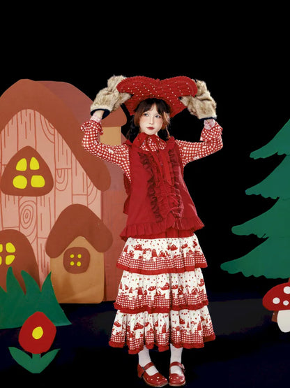 Multi-Layer Printed Red Checkered Cake Skirt【s0000013937】